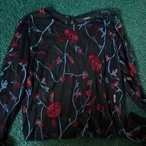 Floral Embroidered Black Top
